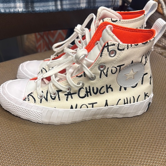 Converse Other - Converse White and Orange Artistic High-Top Sneakers